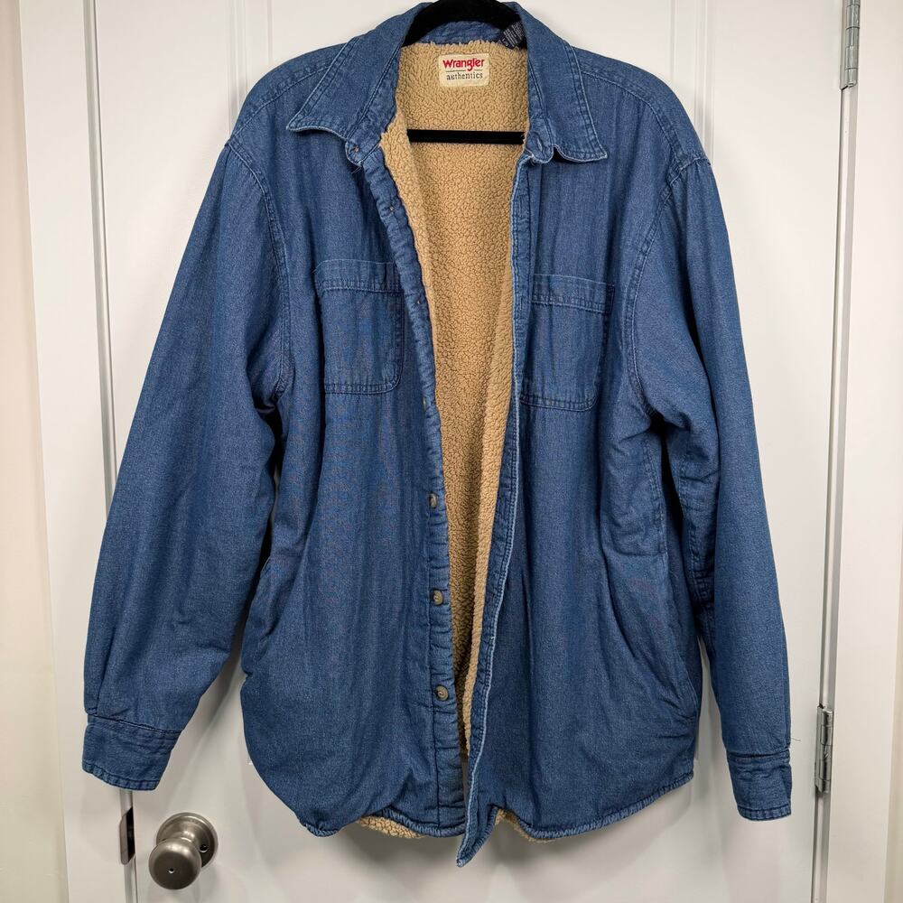 Wrangler Sherpa Shacket Men's Sz Large Lined Denim Work Shirt Coat Jacket